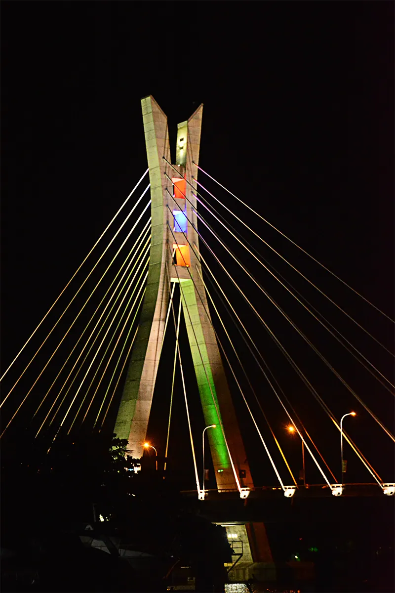 Lekki Link Bridge illuminated at night